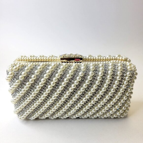 Pearl and Rhinestone Clutch Purse Pearl Evening Bag Pearl Wedding Purse - Picture 1 of 13